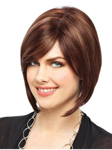 Flexibility Brown Bobs Straight Chin Length Lace Front Wigs Synthetic