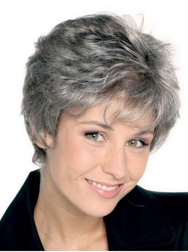 100% Hand-Tied Grey Straight Quality Synthetic Wigs