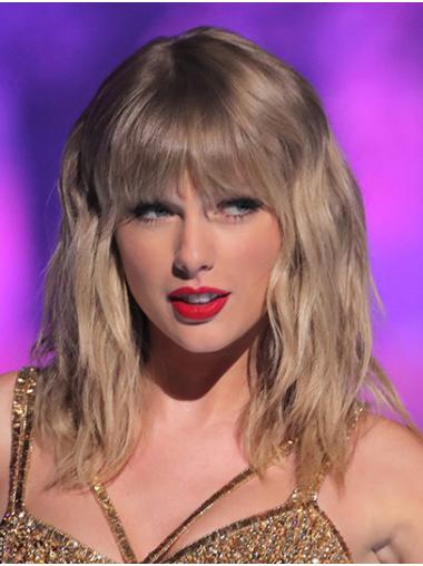 Synthetic Full Lace With Bangs Shoulder Length 14" Platinum Blonde Best Taylor Swift Wigs