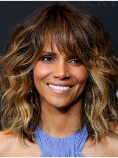 Synthetic Capless With Bangs Shoulder Length 14" Ombre/2 Tone Trendy Halle Berry Wigs