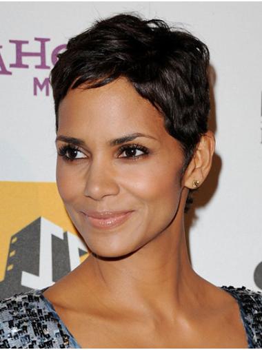 Remy Human Hair Full Lace Boycuts Cropped 6" Black Ideal Halle Berry Wigs