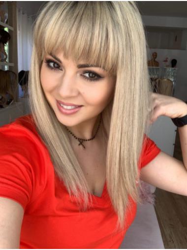 16" Straight Blonde With Bangs Human Hair Wigs Buy