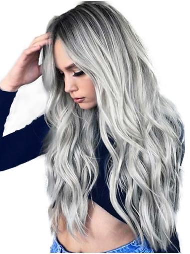 Lace Front Without Bangs Synthetic Wavy Perfect Grey Wigs