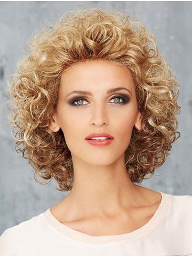 Curly Blonde Synthetic Without Bangs Ideal Lace Front Wigs