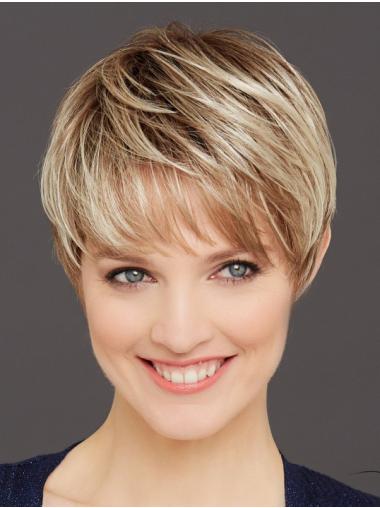 Blonde Straight Cropped Synthetic Mono Wig