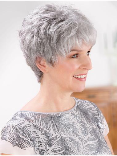 Short 8" Lace Front Synthetic Grey Wigs