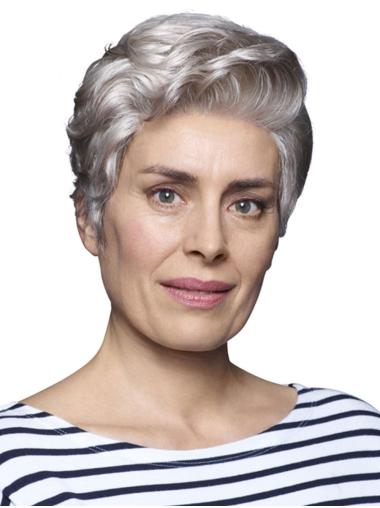 Cropped 6" 100% Hand-tied Synthetic Ladies Grey Wigs
