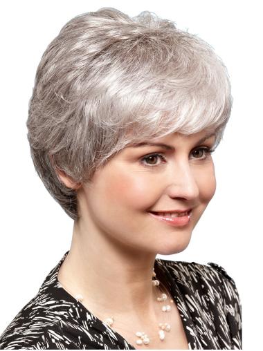 Short 8" 100% Hand-tied Synthetic Ladies Grey Wigs