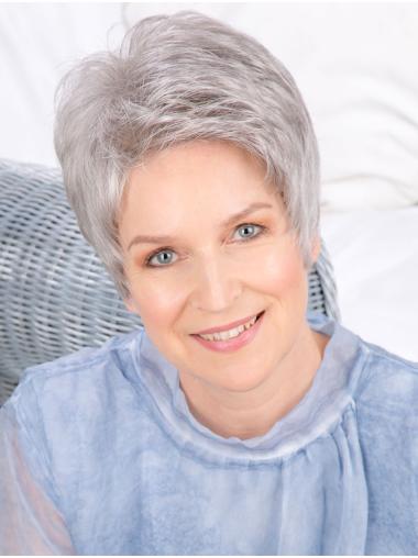 Cropped 6" Monofilament Synthetic Grey Hair Wig