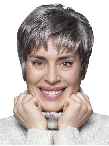 Cropped 6" 100% Hand-tied Synthetic Cheap Ladies Grey Wigs