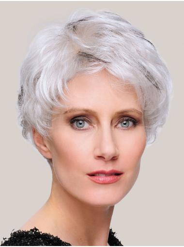 100% Hand-tied Straight Cropped 6" Grey Ladies Wig