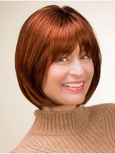 100% Hand-tied Copper Chin Length Straight Bob Wigs For Sale