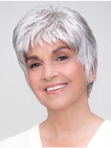 Short 8" Straight Grey Boycuts Synthetic Wigs Good Quality