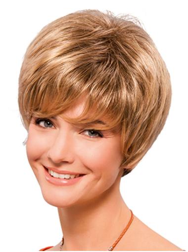 8" Short Straight Lace Front Blonde Cheap Classic Wigs