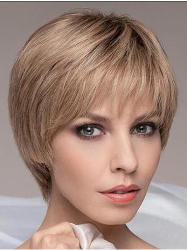 6" Straight Blonde Cropped Remy Human Hair Lace Front Wigs