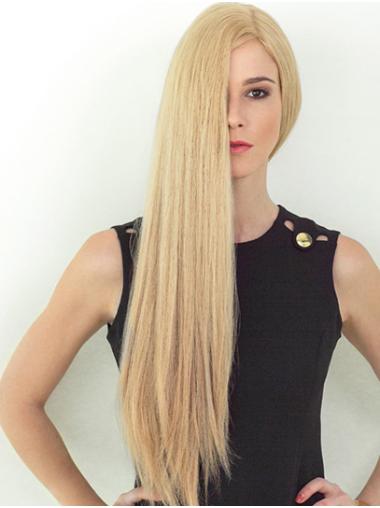 26" Straight Blonde Remy Human Hair Long Soft Hand Tied Wigs