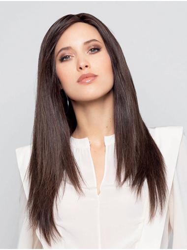 Straight Long 18" 100% Hand-tied Without Bangs Comfortable Human Hair Wigs