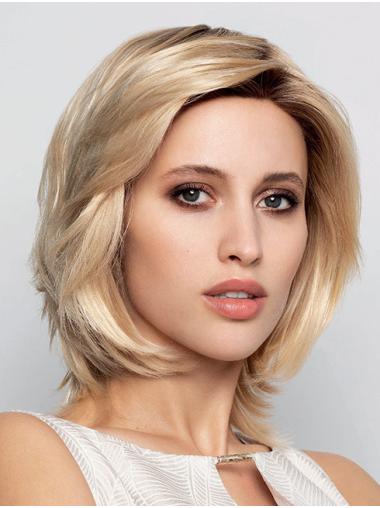 Straight Chin Length 12" 100% Hand-tied Layered Human Hair Wigs For Women
