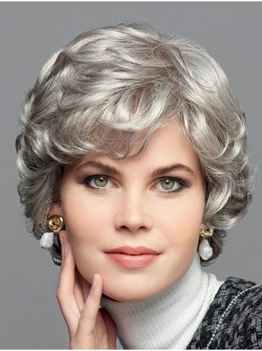 Curly Chin Length 10" 100% Hand-tied Bobs Grey Wig