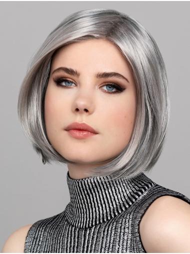 12" Chin Length Grey Synthetic Stylish Lace Front Wig