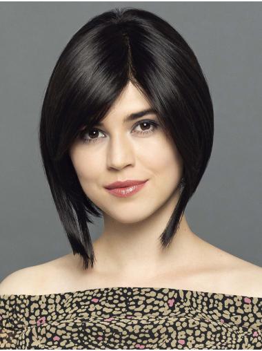 Chin Length 100% Hand-tied Synthetic Black Ladies Bob Wigs