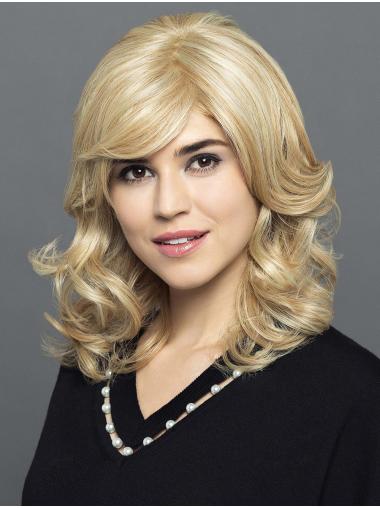 Shoulder Length 100% Hand-tied Synthetic Curly Blonde Comfortable Lace Wigs