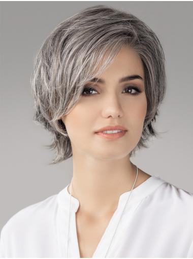 8" Straight Grey Layered Synthetic Monofilament Wigs