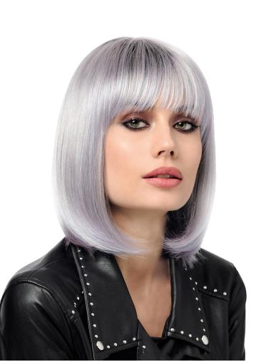 12" Straight Grey Bobs Synthetic Sassy Monofilament Wigs