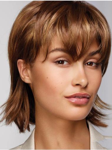 Straight Chin Length 12" Monofilament With Bangs Realistic Looking Synthetic Wigs