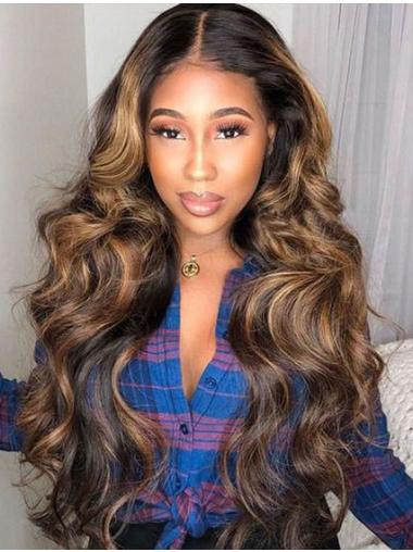 Body Wave Lace Front Wig Wigs With Highlights 100% Human Hair Pre Plucked For Women