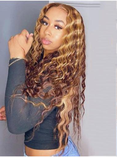 Ombre Deep Wave  Lace Frontal Wig Honey Blonde With Highlights Lace Front Wigs