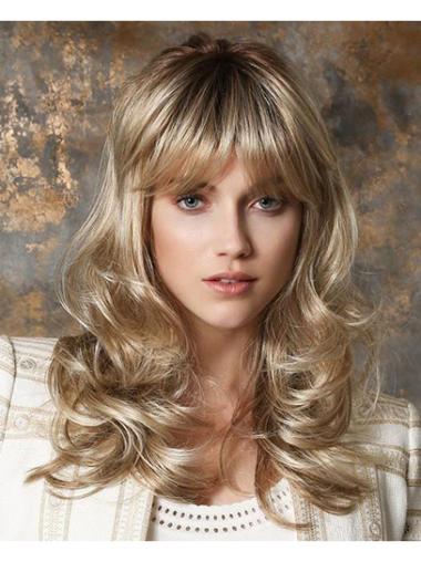 Curly Blonde Monofilament Synthetic 16" Long Wigs