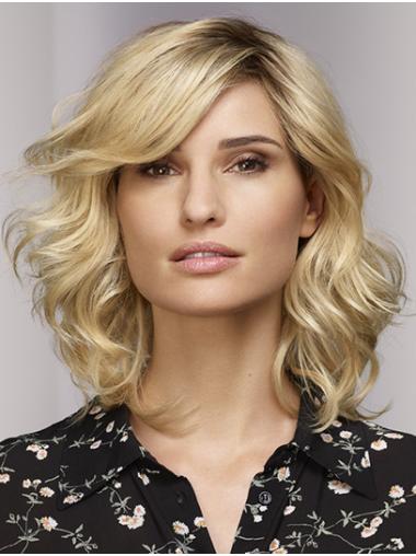 Shoulder Length Monofilament Blonde Curly Bobs Womens Synthetic Wigs