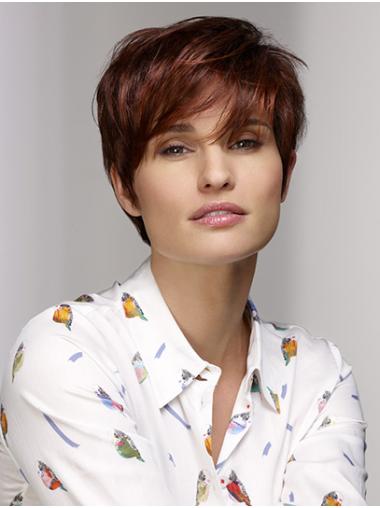 Short 100% Hand-tied Auburn Straight With Bangs Synthetic Wigs Sale