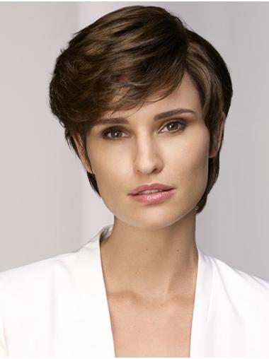 Short Monofilament Brown Straight With Bangs Synthetic Wigs Online