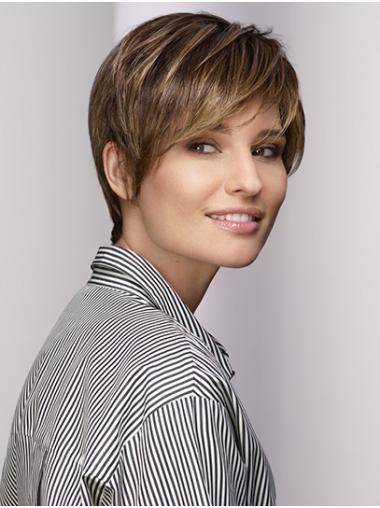 8" Straight Brown Short With Bangs Lace Front Wigs