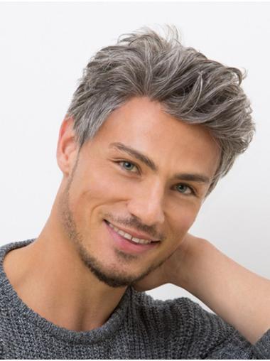 Straight Grey Lace Front Remy Human Hair 6" Good Men Wigs