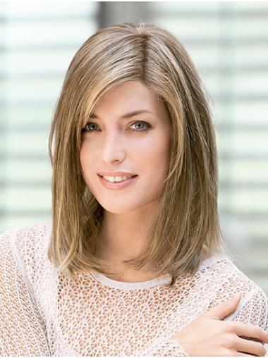14" Straight Blonde Shoulder Length Without Bangs Perfect Lace Wigs