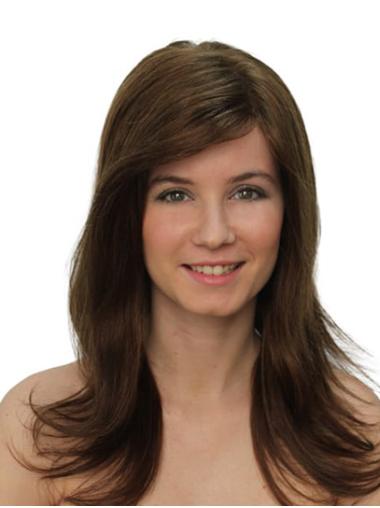 Long 100% Hand-tied Brown Straight Without Bangs Buy Human Hair Wigs
