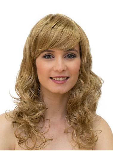 Curly Blonde Monofilament Synthetic 16" Ladies Long Wigs