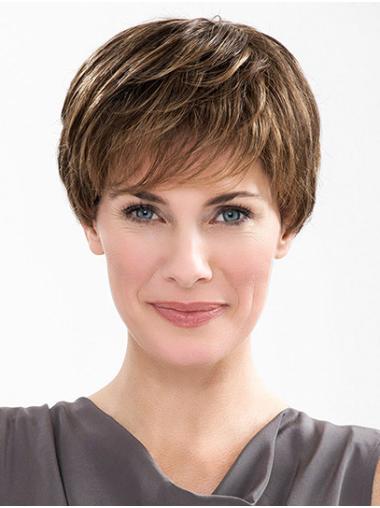 6" Straight Synthetic 100% Hand-tied Brown Short Wigs For Sale