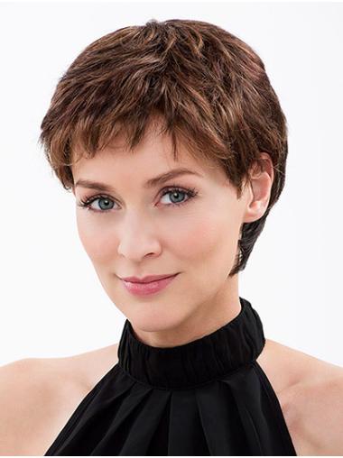 4" Straight Synthetic Monofilament Brown Ladies Short Wigs