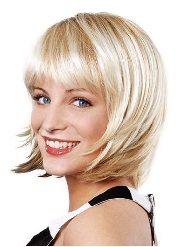 10" Monofilament Synthetic Chin Length Platinum Blonde Bob Cut Fancy Wigs