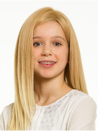 16" Straight Blonde Shoulder Length Without Bangs Kids Wig