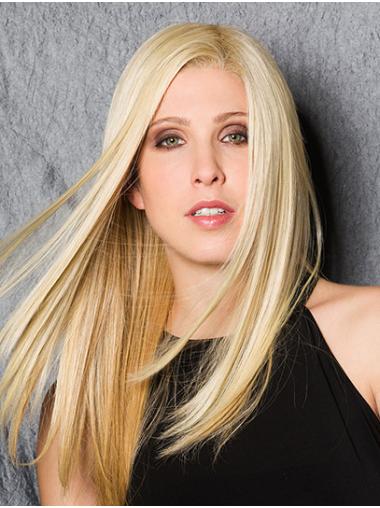 Long 100% Hand-tied Platinum Blonde Straight Without Bangs Gorgeous Synthetic Wigs