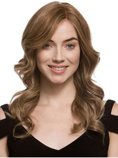 Long 100% Hand-tied Brown Wavy Without Bangs Best Human Hair Wig