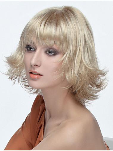 Shoulder Length Monofilament Blonde Wavy Classic Synthetic Wigs Women
