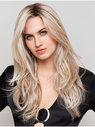 Wavy Platinum Blonde Synthetic Without Bangs Long Wigs