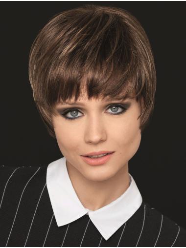 4" Boycuts Brown Straight Capless Realistic Looking Synthetic Wigs
