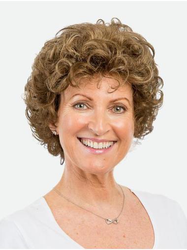 8" Monofilament Synthetic Short Brown Curly Amazing Bob Women Wigs